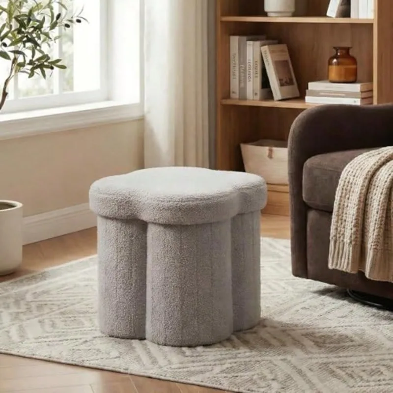 12.6 Flower Sd Foldable Stoe OttomanSmall Foot Rest Wit Idden Stoe Dorm Room/Ling Room/Bedroom Ligweig Portable Seating-Grey