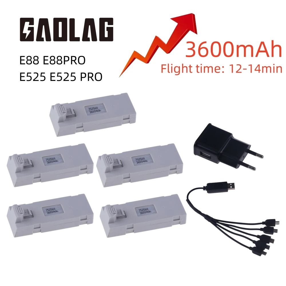 업그레이드 RC 드론 리포 배터리 액세서리, E88 E88PRO E525 PRO 미니 UAV 드론 배터리, 특수 RC 장난감 부품, 3.7V 3600Mah