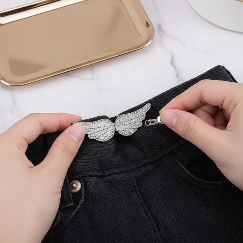 Portable Angel Wings Jeans Waist Button Adjustable Clips For Pant Skirts Waist Tightener Buckle Pin Button Clothing Supplies