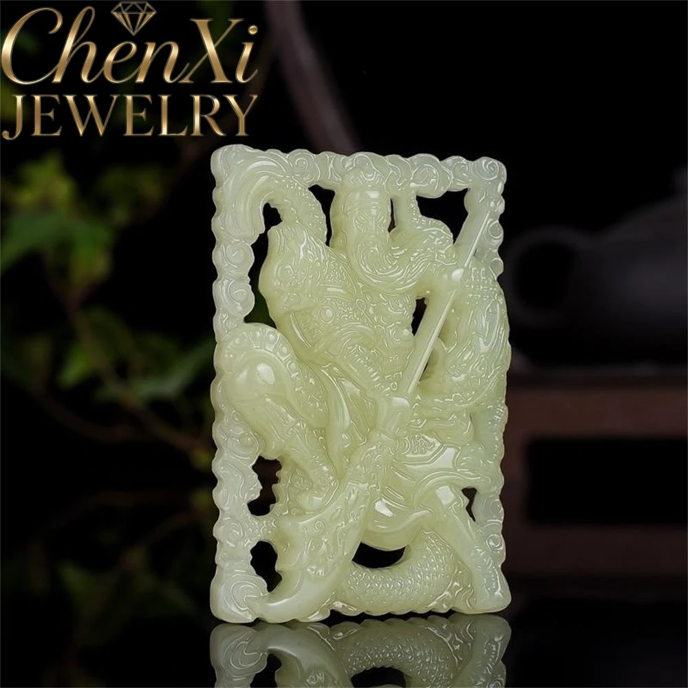 

Natural Hetian Huangkou Jead Guan Gong Wu God Of Wealth Pendant Luxury Quality Fine Fashion Jewelry Exquisite Amulets Mascots