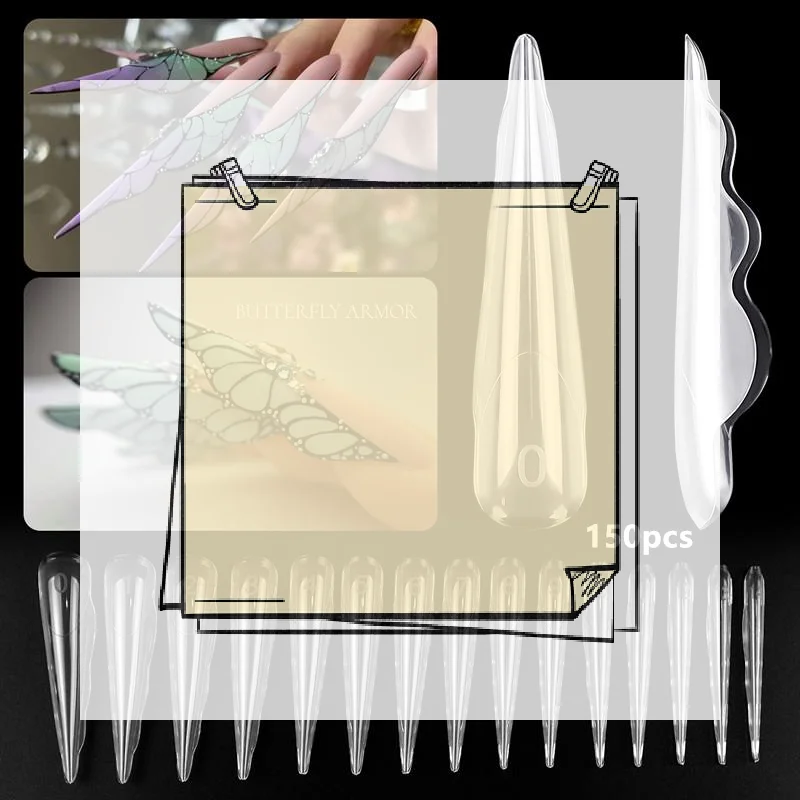 

Инновационные двойные формы для наращивания ногтей Butterfly Nail, 150 шт., удлиненные, 15 размеров, многоразовые, для гелевого наращивания, профессиональные формы для нейл-арта.