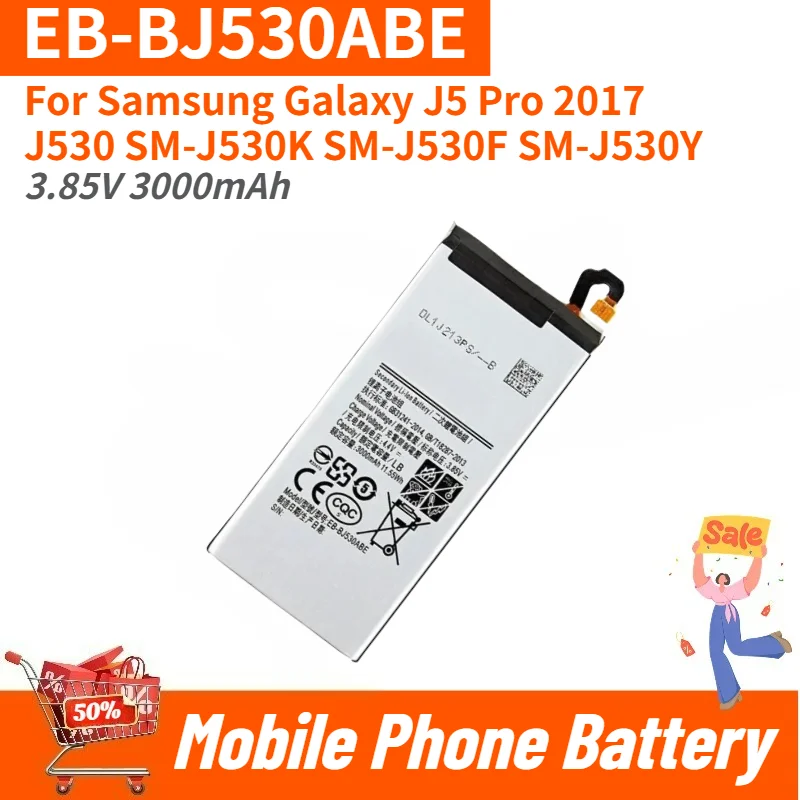 

Phone Battery EB-BJ530ABE 3.85V 3000mAh For Samsung Galaxy J5 Pro 2017 J530 SM-J530K SM-J530F SM-J530Y Brand New High Quality