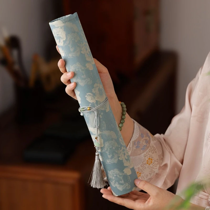 Brocade Bamboo Brush Roll Color Simple Brush Pouch Ancient Style Breathable Bamboo Curtain Brush Storage Bag School Art Supplies