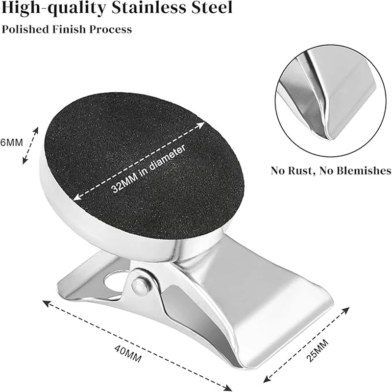 

32mm Magnetic Clips for Refrigerator&Whiteboard, Heavy-Duty Stainless Steel Magnet Clips, Fridge Magnets Memo Note Clips
