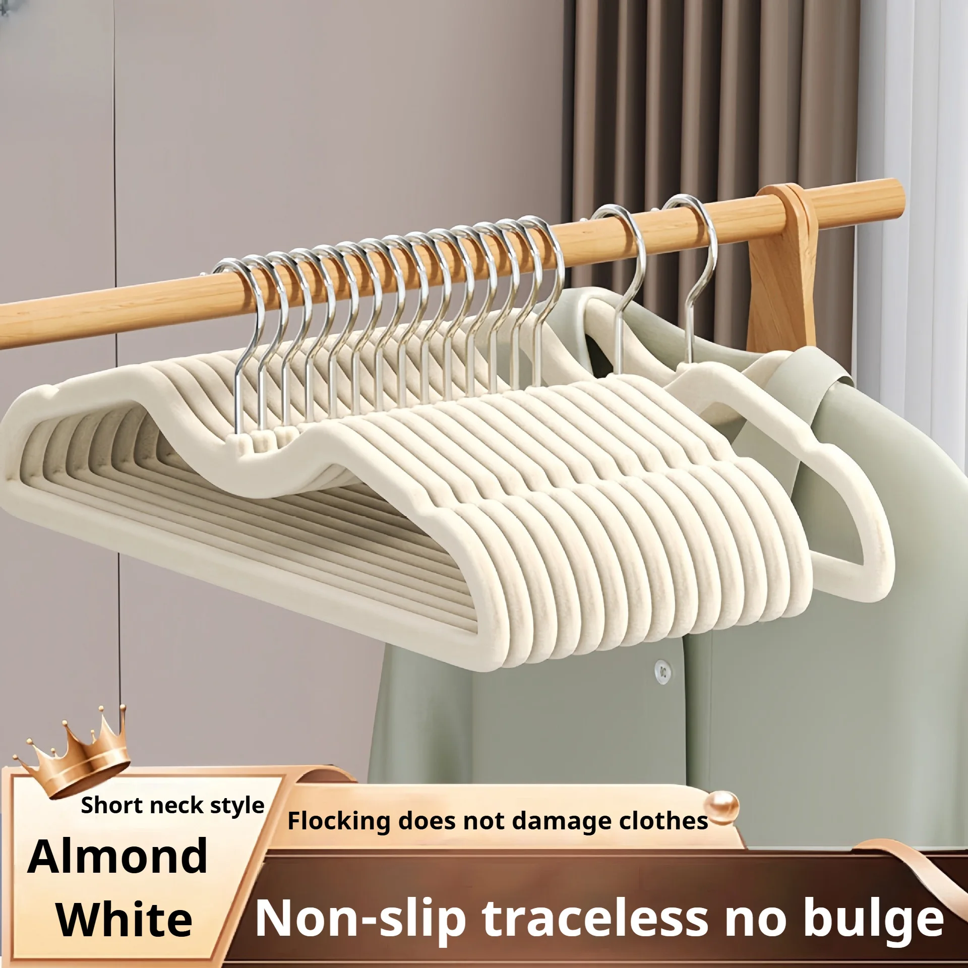Flocking Hanger with Short Neck, Non-Slip, Traceless, Anti-Shoulder Angle, Narrow Home Wardrobe, Space Saving and Neck Reduction