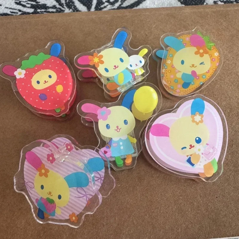 6 Piezas Usahana Marumofubiyori Wish Me Mell Clip Acrílico de Doble Cara para Cuaderno, Clip para Notas de Estudiante, Carpeta de Mensajes, Papelería