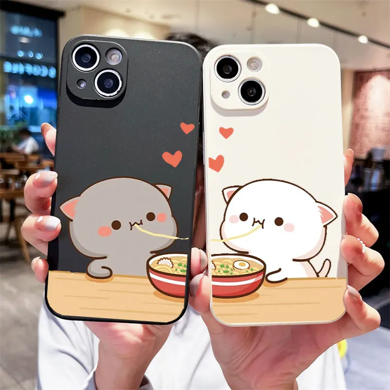 Cartoon Animal Cat Couple Paired Phone Case for IPhone 15 14 13 12 11 Pro Max Mini XS X XR SE2 7 8Plus Lovers Cover Matte Fundas