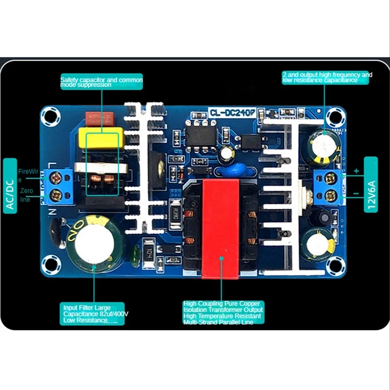 12V6A Switching Power Supply Board 70W Isolated Power Supply Module Ac-Dc Power Supply Bare Board Replacement Accessories