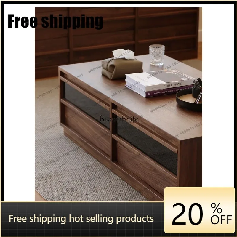 HJ Black Walnut Pure Solid Wood Coffee Table Small Apartment Living Room Household Simple Modern Tea Table