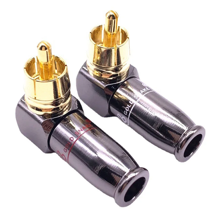 1pc 90 Degree Snake King RCA L-shaped Gun Black Gold Plated Right Angle RCA Male Plug Audio Video Connector Soldering