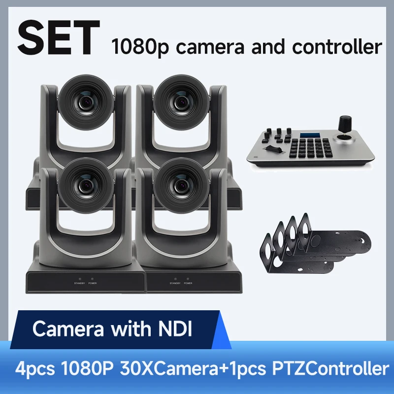 4PCS 30x Zoom NDI Camera for Church Business with 4D Joystick PTZ controller