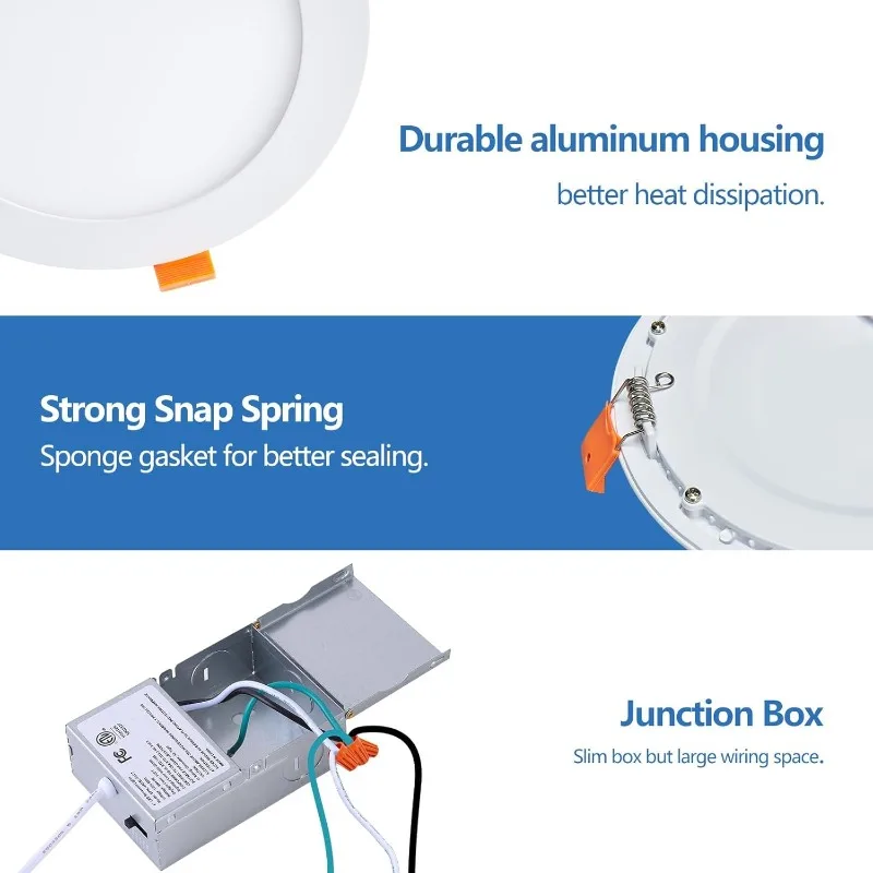 home.60 Pack Recessed Lighting 6 Inch Canless Ultra Thin Wafer Downlight Soffit Pot Light with Junction Box, Dimmable & 5 Color