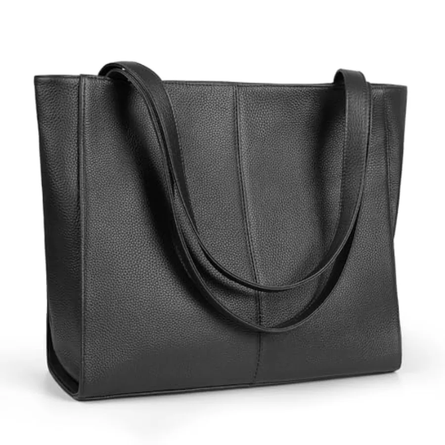 

Work tote bag for women: genuine leather black zipper closure with padded laptop compartment and adjustable shoulder strap