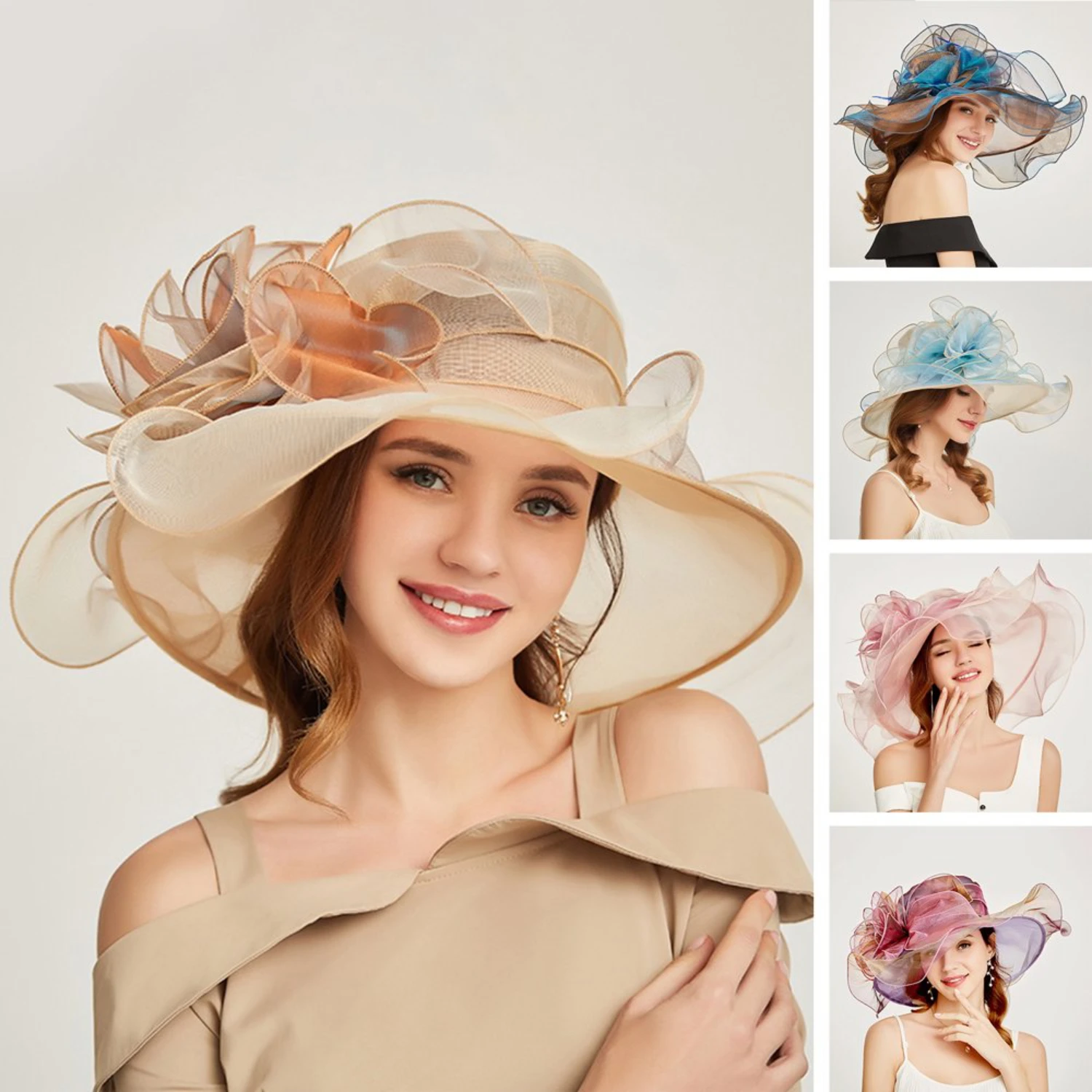 

Womens Sun Hat with Artificial Flowers, Faux Flowers, and Fake Flowers Anti-UV Mesh Pedal Edge See-through Headwear Comb Barber