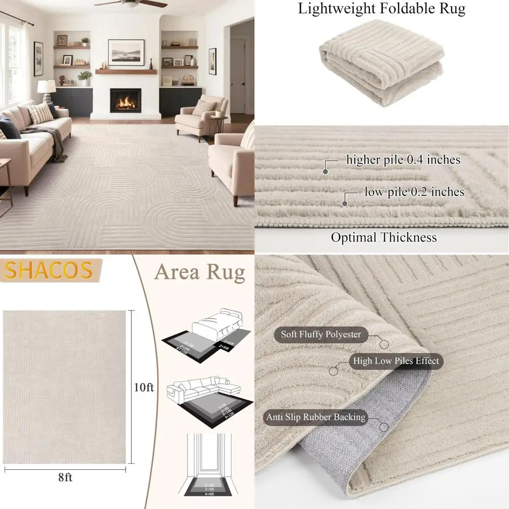 

Large 8x10 Modern Scandinavian Geometric Area Rugs with High-Low Pile, Soft and Cozy, Non-Slip, Washable