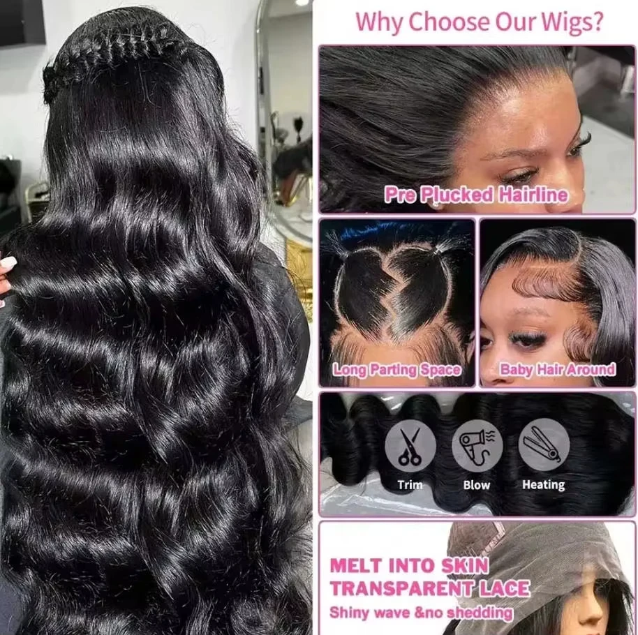 Pre Plucked Brazilian Body Wave 13x6 Lace Front Wigs Human Hair 24 Inch 200 Density HD Transparent Lace Baby Hair For Black Women