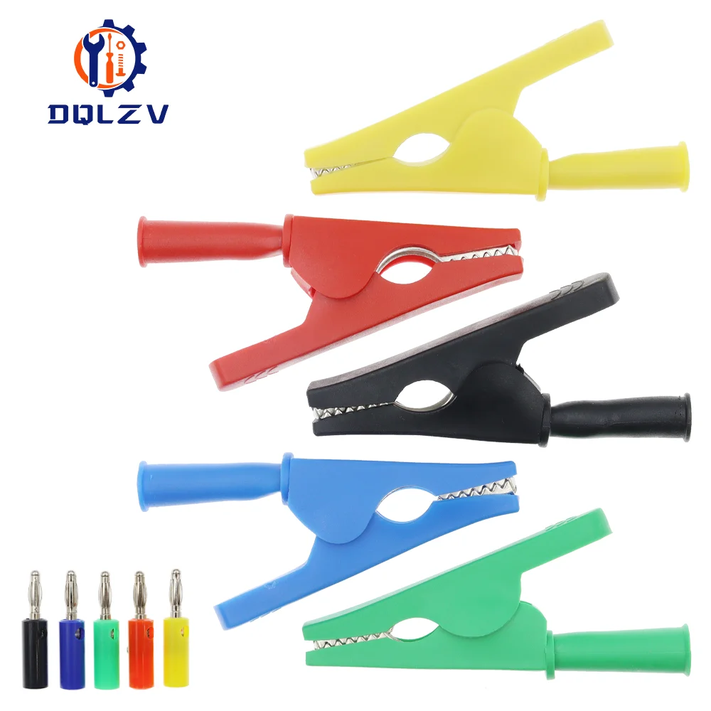 5PCS Plastic Opening 20MM Round Handle Crocodile Test Adapter Clip Probe Pen Test Alligator 4mm Banana Plug Insulated Cable