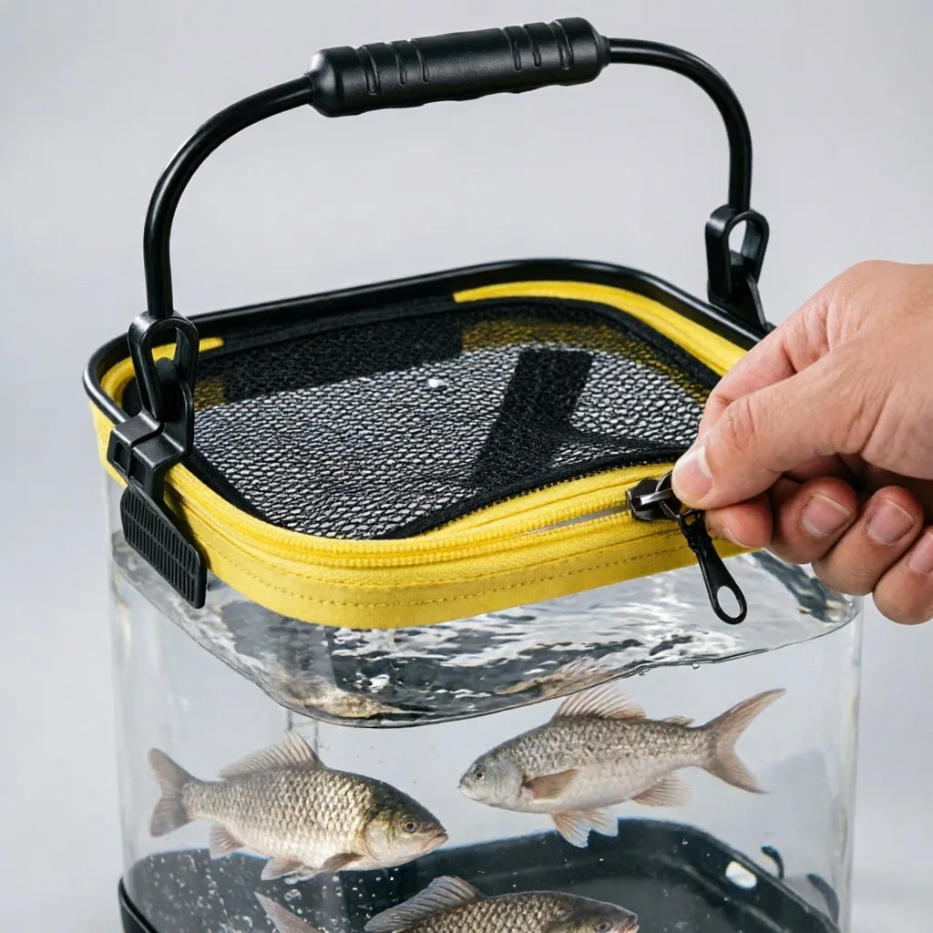 Portable Foldable Waterproof Fishing Bucket Live, Fish Container Transparent Handheld Water Pail, Outdoor Camping Wear Resistant