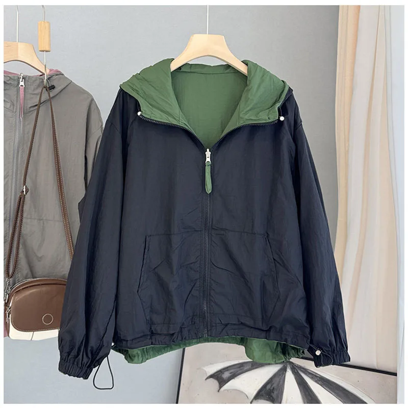 2026 Spring New Reversible Jacket Coat Women Loose Casual Outwear Fashion Korean Style Color Block Sun Protection Windbreaker Ou