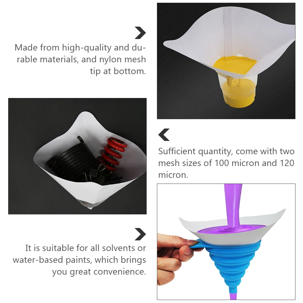 

100 Pcs Filter Paper Funnel Paint Nylon Mesh Painting Car Trustworthy Strainers for Oil