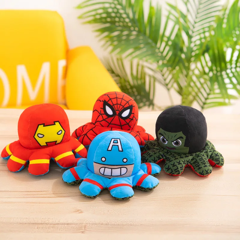 Marvel Plush Doll Avengers Spiderman Iron Man Captain America Hulk Thanos Octopus Plush Cartoon Toy That Can Be Flipped Kid Gift