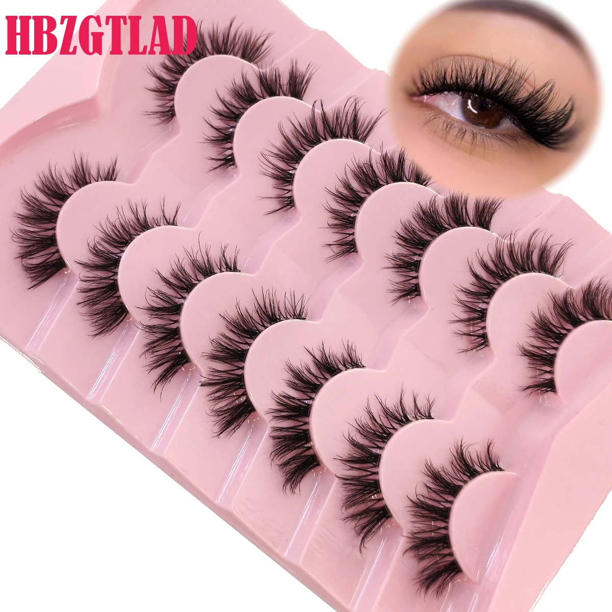 Natural 7 Pairs False Lashes Look Fake Eyelashes Wispy Cat Eye Lashes Clear Band False Eyelashes 16MM Faux Mink Lashes Pack