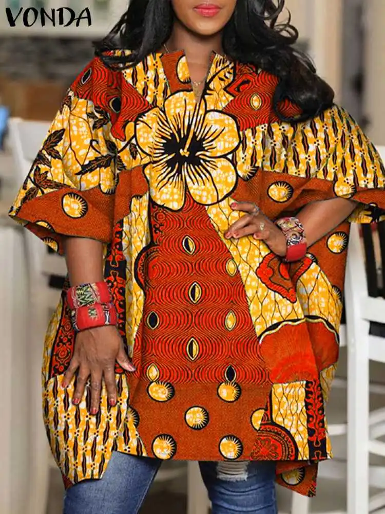 

Fashion Elegant Blouse VONDA Summer Short Sleeve Women Shirts 2024 Bohemian V Neck Tops Casual Tunic Vintage Loose Blusas