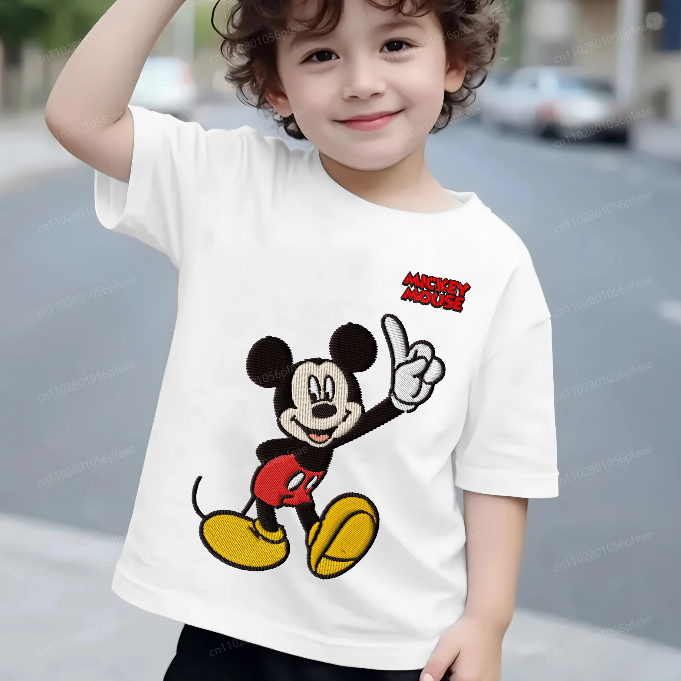 

Pure Cotton Embroidery Mickey 3D Printing T-shirt for a Boy Disney Children Summer Clothes Top 2025 Kids Texture T-shirts Boys