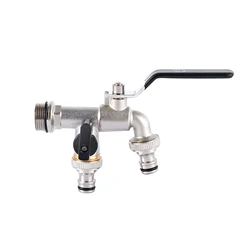 Garden Faucet Double Tap 3/4 Inch Outlet with Thicken Outlet Valve Detachable for Garden Drinking Water Farm Crops with Handle
