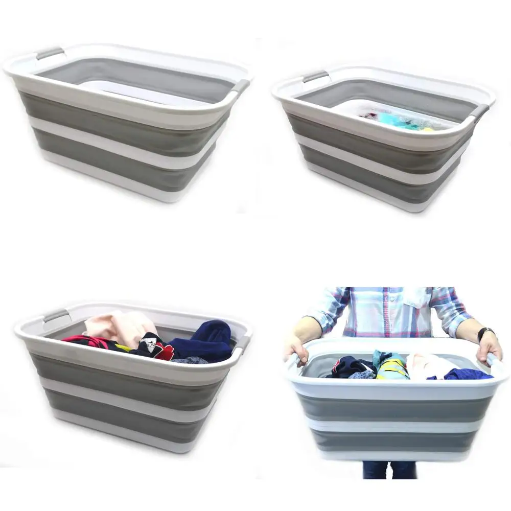 

Foldable 42L Plastic Laundry Basket with Pop-Up Design - Portable Storage Organizer and Washing Tub for Space Efficiency