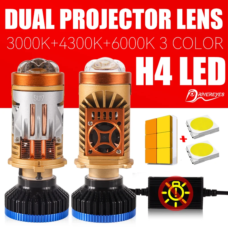 

Bi LED H4 Dual Projector Lens 3000K 4300K 6000K High Low Beam CSP CHIPS STG PTF Car Lights Canbus Auto Motorcycle Lamp Turbo Fan