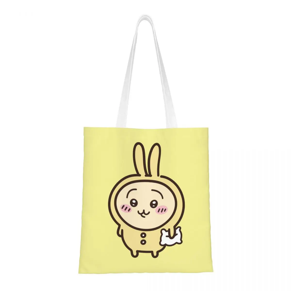 

Chiikawa Usagi In Yellow Pajamas Canvas Tote Bag Reusable Large Capacity Grocery Bag for Women Student Bags
