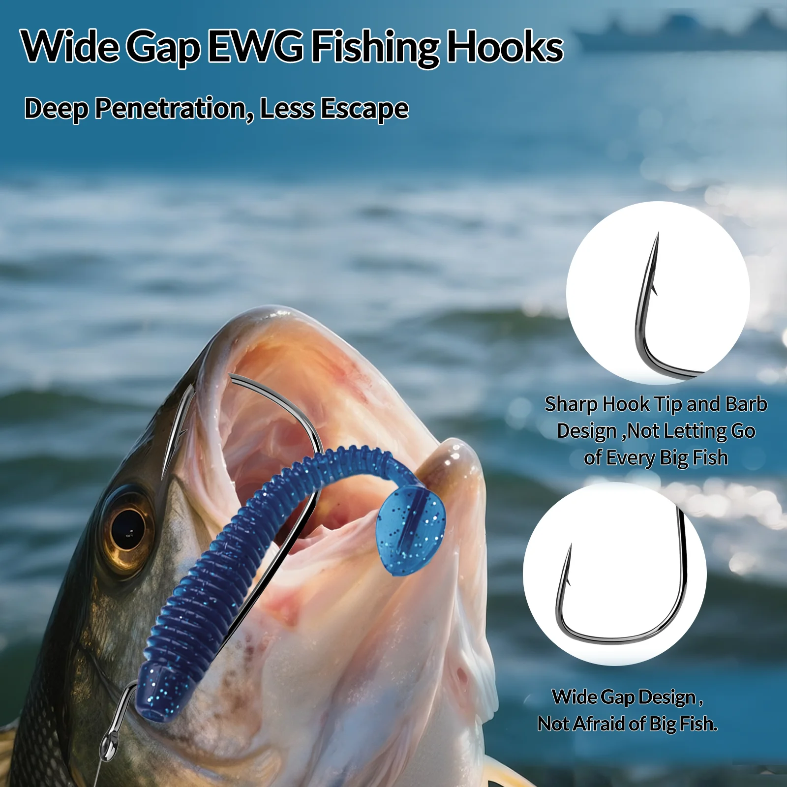 100 ~ 200 Stück Ewg Haken Wide Gap Worm Angelhaken Texas Rig Haken – Detail 2