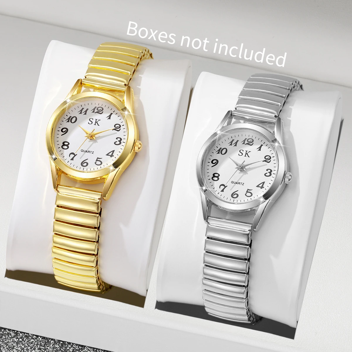 2PCS/Set Elegant Elastic Strap Women Wristwatches Fashion Small Arabic Dial Ladies Watches Clock Reloj Mujer (Without Box) image 3