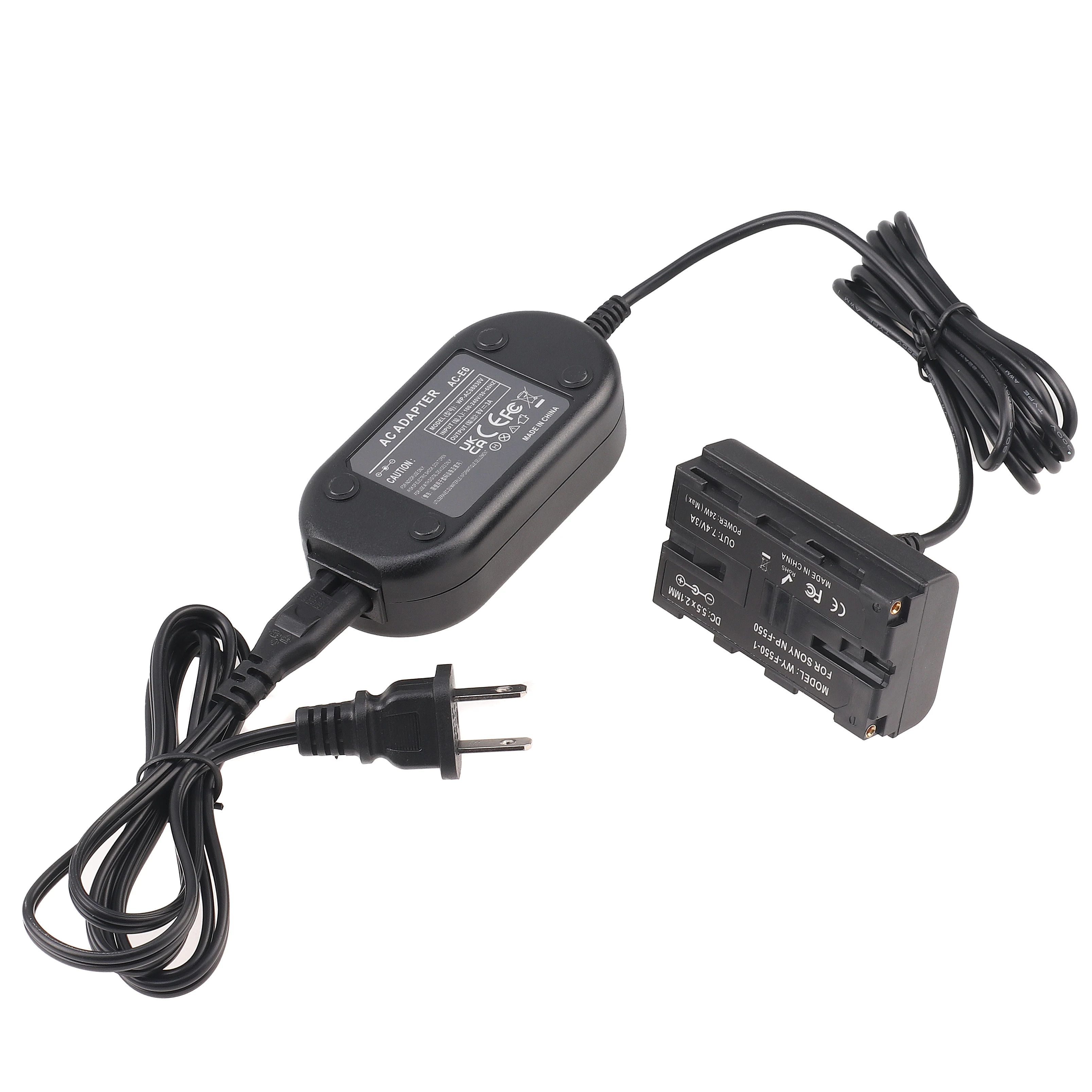 NP-F550 Dummy Battery Adapter + AC power Supply adapter For SONY NP-F770/F750/F550 F570 NP-F970 NP-F960 to Power Video LED Light