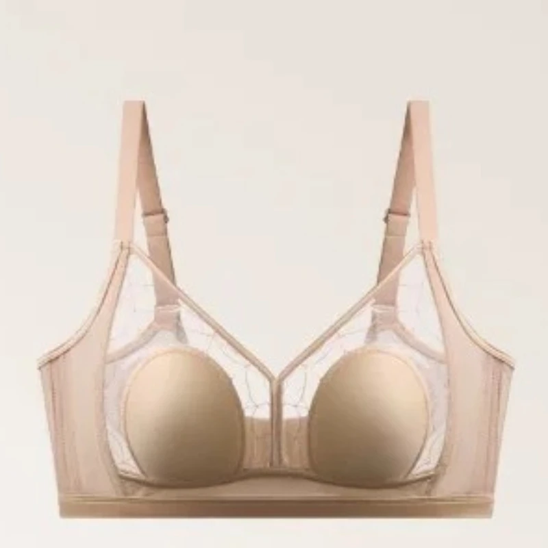 MOYISU Rabbit Ear Cup Spider Mesh Wireless Bra Ultra Thin Lift Side Support Minimizer Brassiere Sexy Underwear Women Large Bust