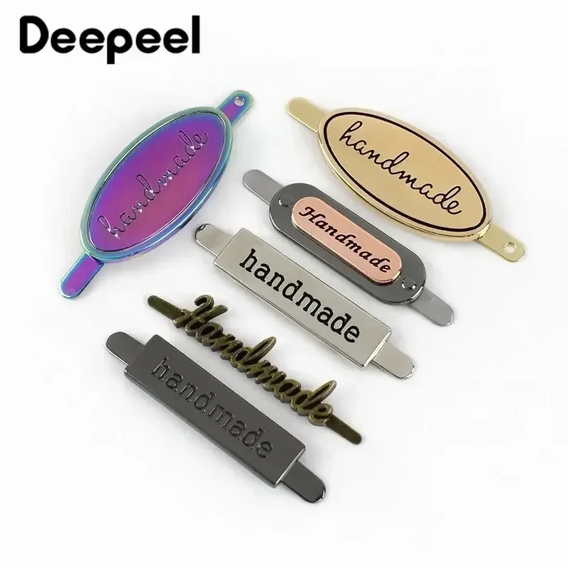 10Pcs Deepeel 35/40mm Handmade Metal Bag Label Handcraft Decorative Tags for Purse Buckles DIY Hardware Sewing Bags Accessories