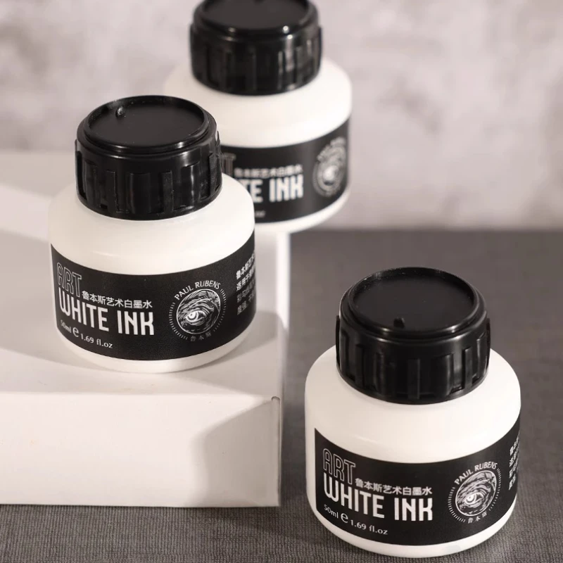50ml Artistic White Ink Watercolor Pigment High-gloss Ink Fast Drying Strong Coverage Highlight Embellishment Comic Correction