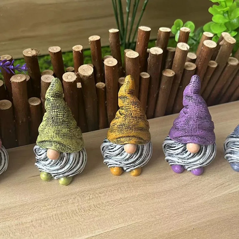 5pcs mini Gnome Dwarf Rocking Chair Ornament Resin Outdoor Garden Decoration Patio Leisurely Drinking Tea Lazy Decor