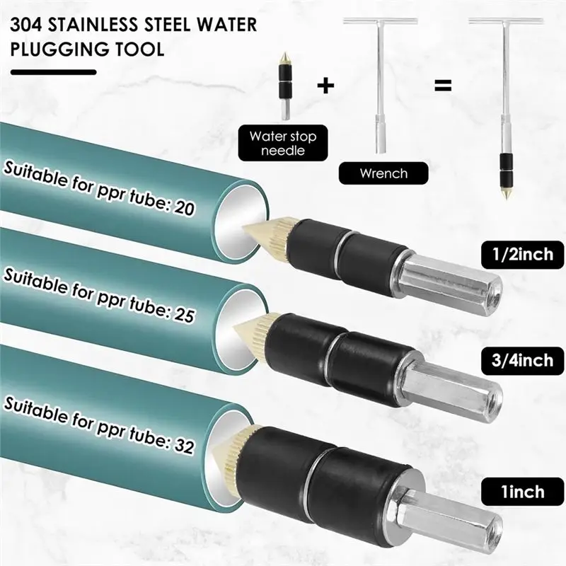 11-teiliges Notfall-Rohr-Wasserstopp-Set aus 304 Edelstahl, Heißschmelz-Wasserstoppwerkzeug, Robuste PPR-Rohr-Wasserstoppnadel für Rohre – Detail 2
