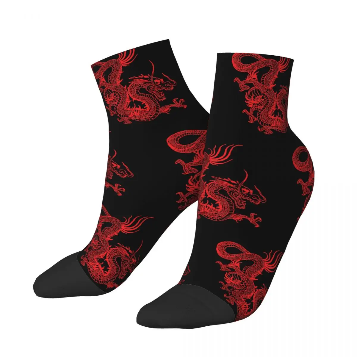 Red Chinese Dragon Dress Socks for Men Women Warm Fashion Novelty Asian Oriental Style Art Crew Socks