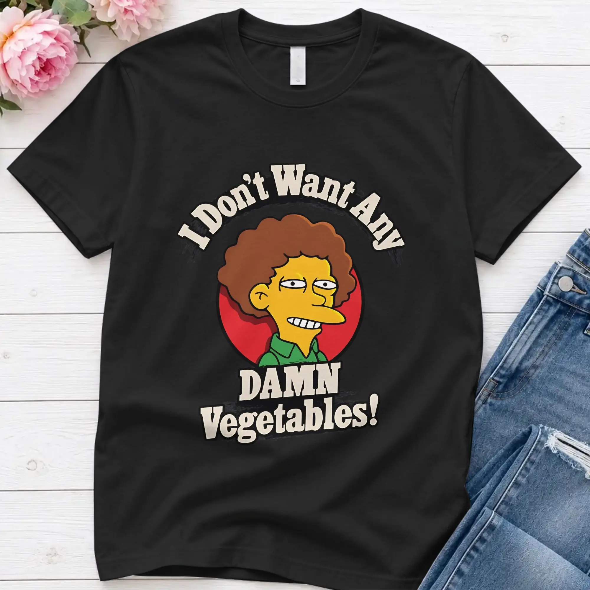 T-Shirt Summer I Don_t Want Any Damn Vegetables Boxy  T-Shirts Simpsons 100 Cotton Tshirt for Men Plus Size Short Sleeve Tops