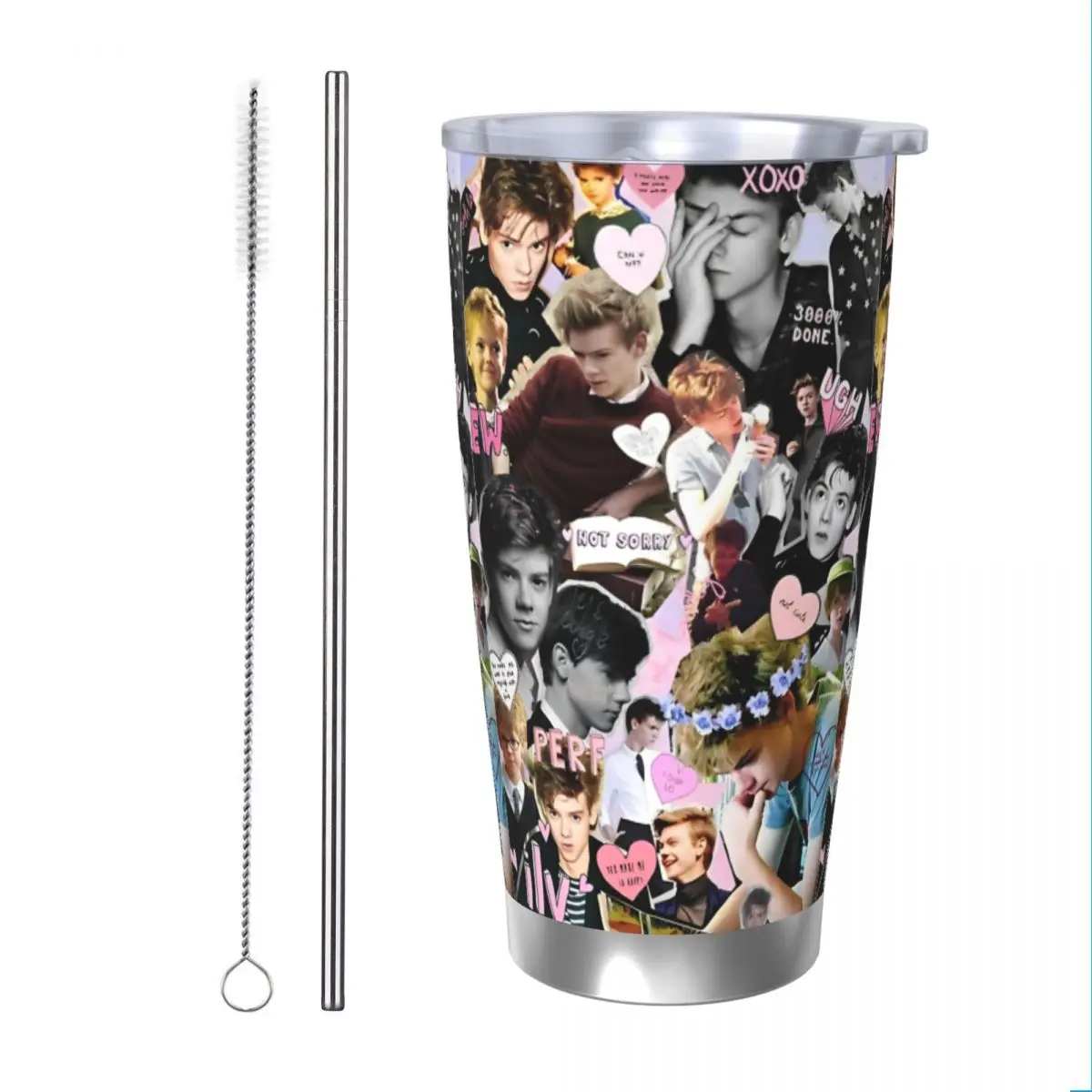 Thomas Brodie Sangster Collage Insulated Tumbler with Lid Stainless Steel Thermal Mug Outdoor Travel Thermos Bottle Cup, 20oz