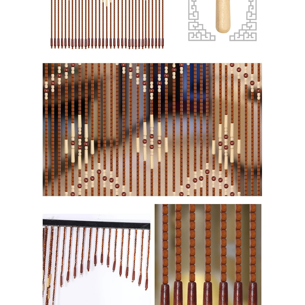 

32 Lines Porch Partition Curtain Wooden Beads Curtain Bedroom Living Room Curtain Natural Wooden Bead Door Curtain