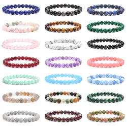 Natural Stone Round Beads Bracelet For Women Men Healing Crystal Amethyst Rose Quartz Aquamarines Jade Elastic Bangle Jewelry
