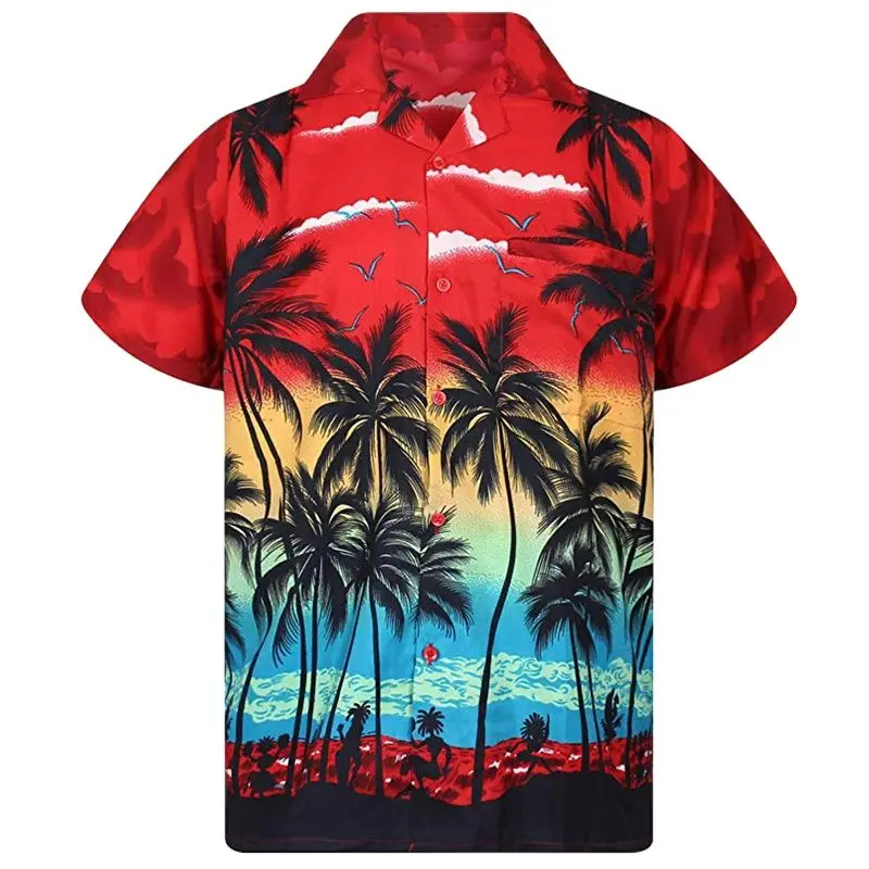 

Thin nut Tree Print ort Sve Men's irt Summer Faion Polyester Blend Fabric arp Collar Loose Fit Youth ular