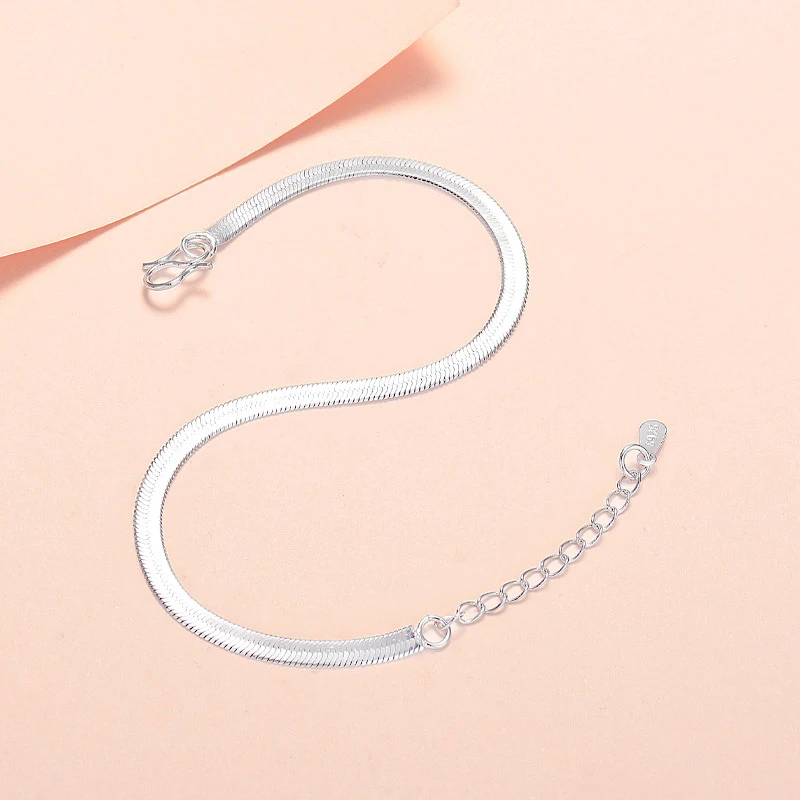 Classic Simple Flat Snake Bones Anklet Women 925 Sterling Silver Jewelry Punk Rock Unisex Glossy Blade Style Bracelet Foot Chain view 6