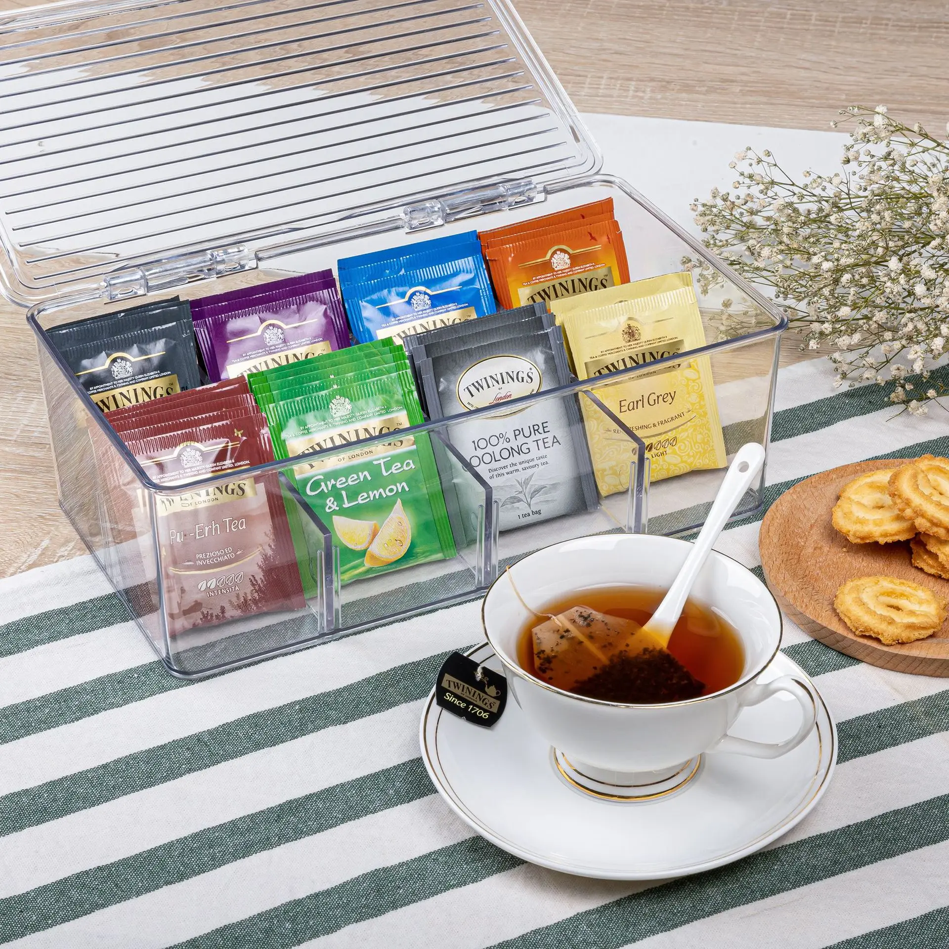 Lid 8 Compartments Cabinets Tea Case with Covered Acrylic Tea Box