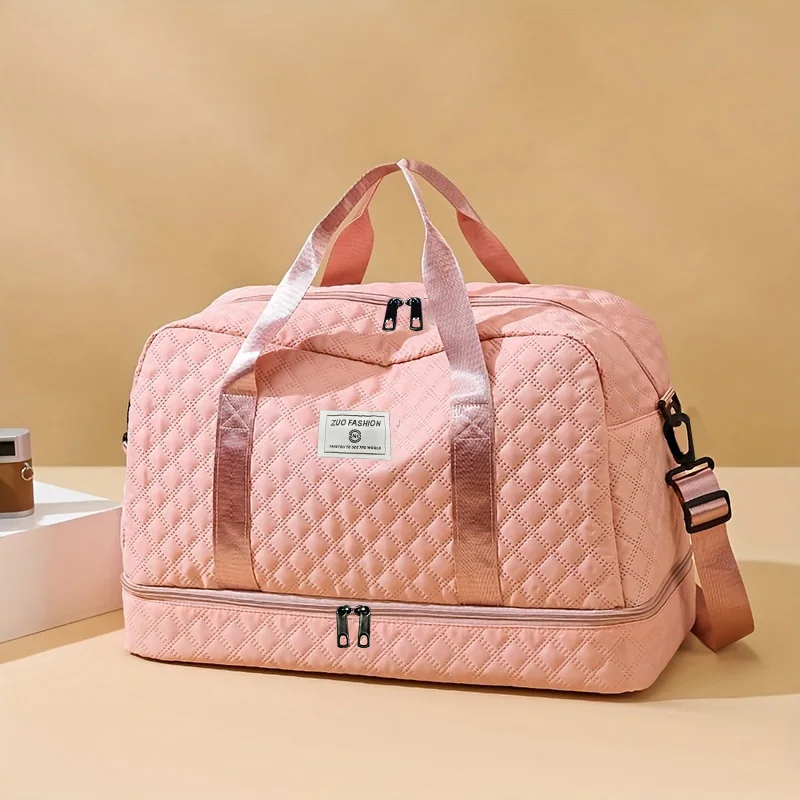 Women Large Capacity Travel Duffle Bag Waterproof Diamond Quilted Casual Shoulder Crossbody Handbag with Top Handle for Fitness