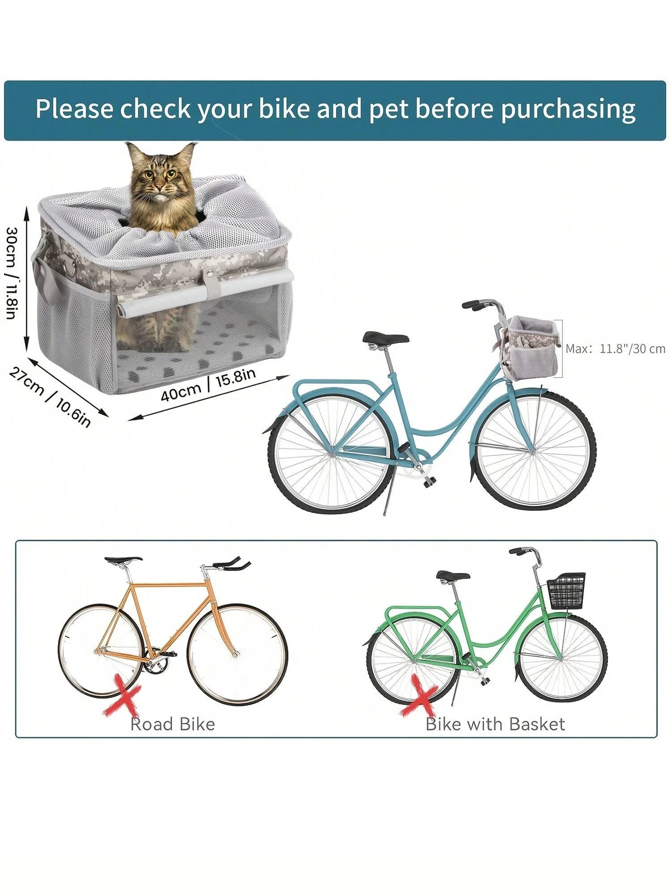 Dog Bike Basket, Small Medium Pets Dog Basket for with Breathable Mesh, Removable Bicycle Basket Front Handlebar Bicycle Basket